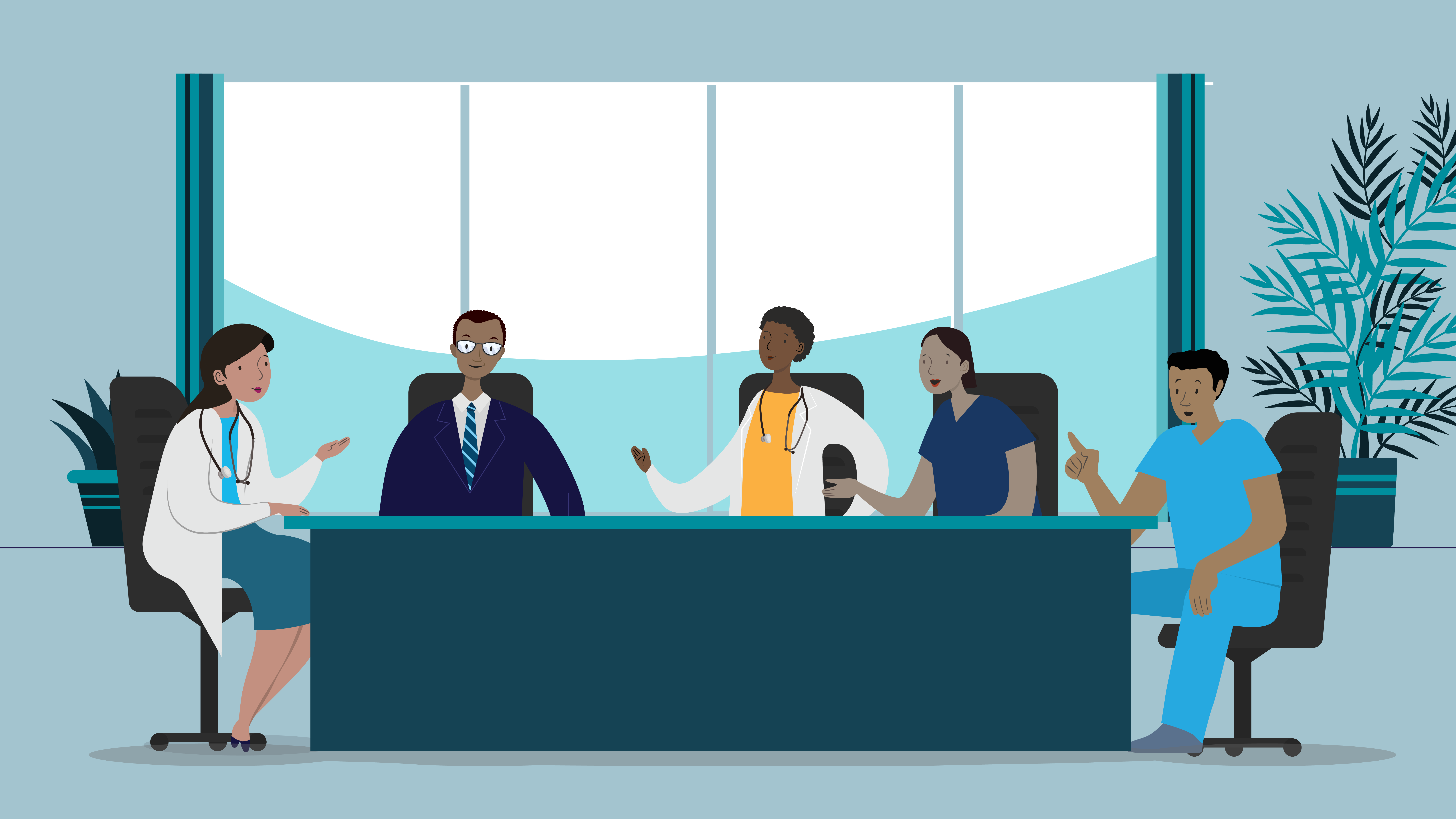 Illustration of healthcare staff in a meeting room