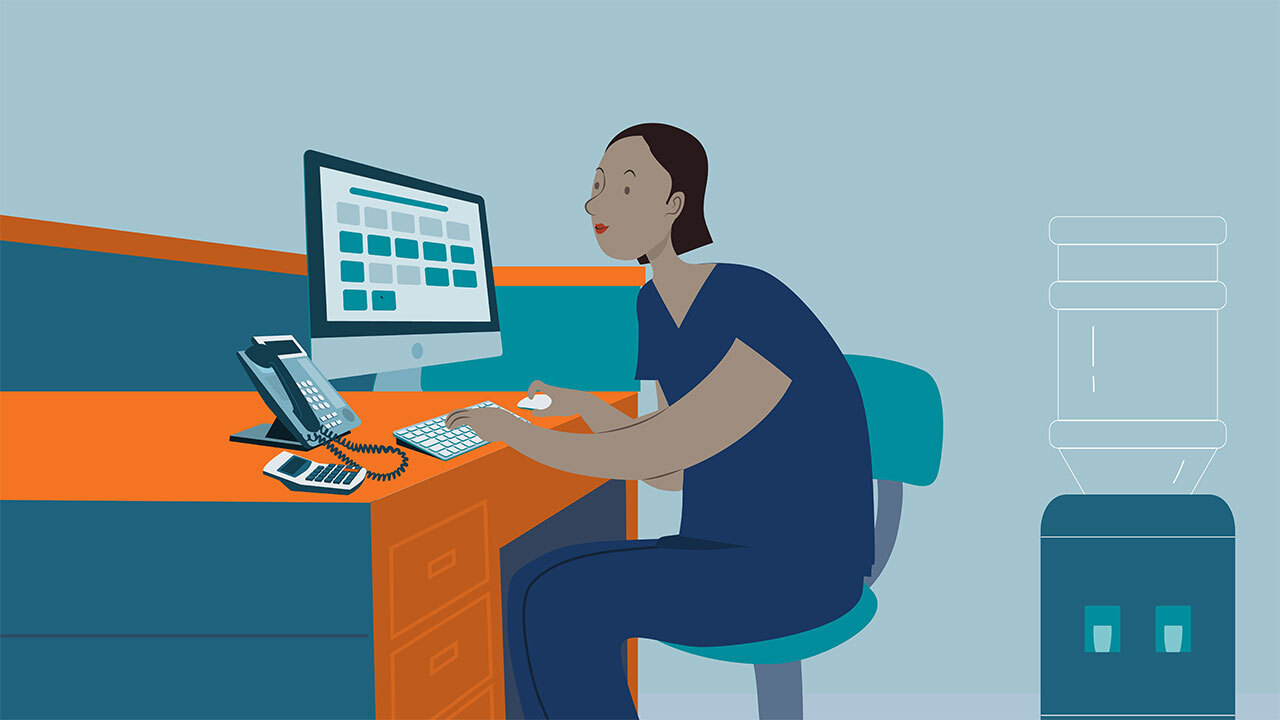 Illustration of a healthcare provider looking at a computer screen