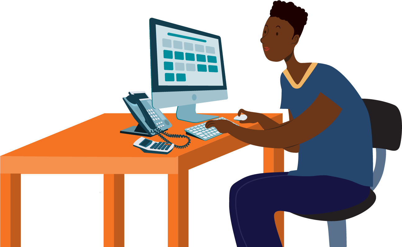 Illustration of a person checking their computer on a desk