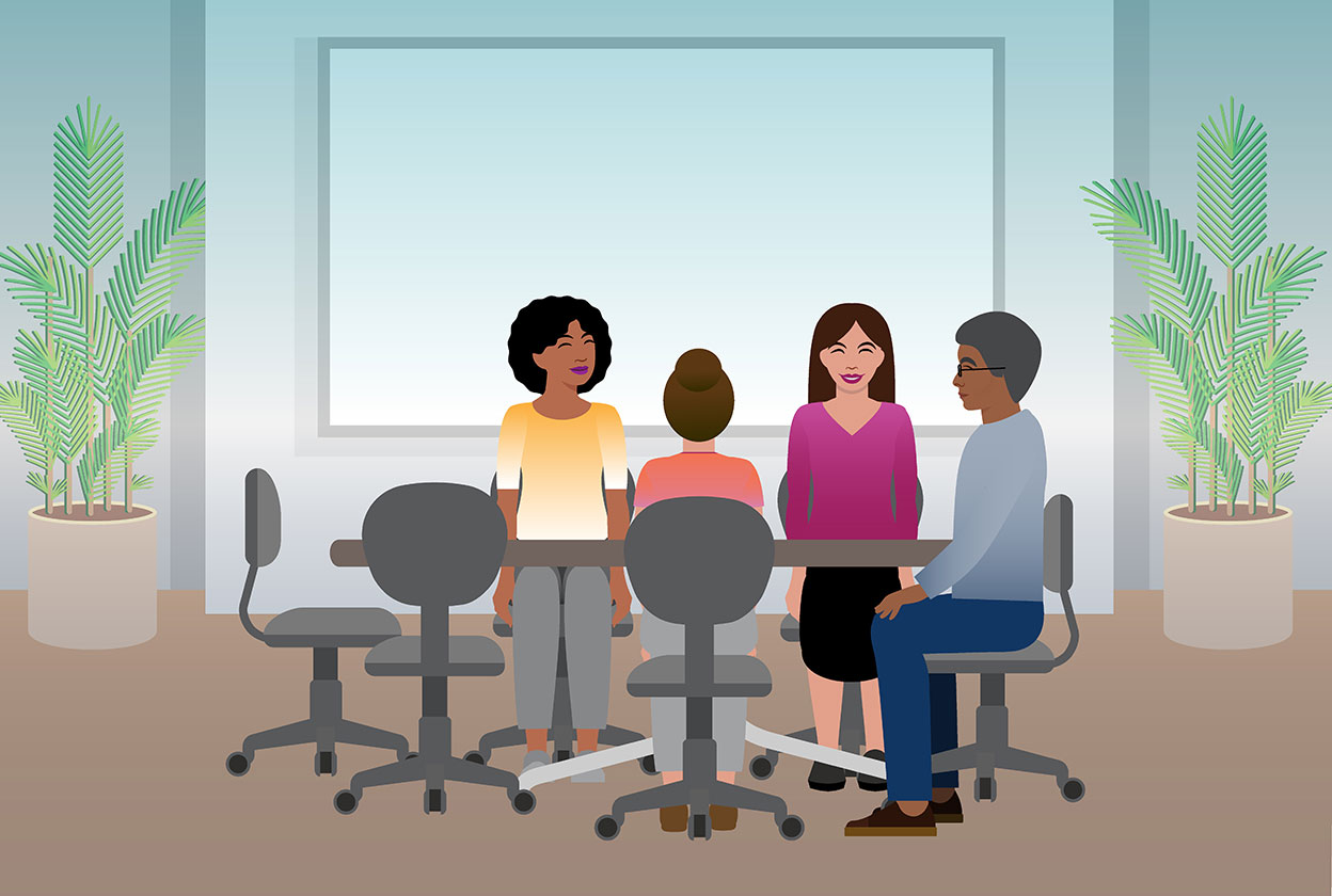 Illustration of people meeting in a conference room